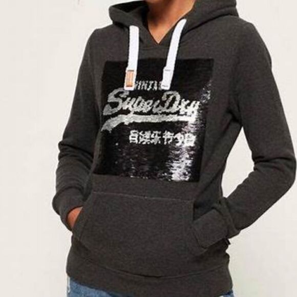 Super Dry Premium Sequin Entry Jacket Hoodie Gray in Size US 4 - Picture 1 of 10